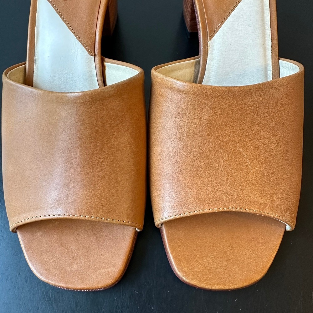 Nisolo Women Tan Leather Block Heel Elizabeth Sandals Open Toe Mules Size 5 - Picture 5 of 6